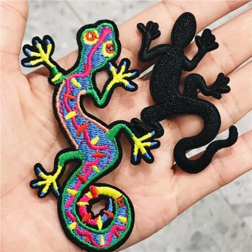 Embroidered Colorful Black Gecko Patch Four Legged Snake Sewing Iron On Badge For Bag Jeans Hat Appliques DIY Handwork Sticker