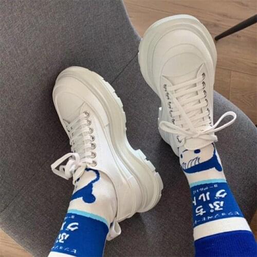 2020 Women Shoes Casual Ladies Sneakers Flat Platform White Lace Up Round Toe Fashion Shallow Shoes Zapatos De Mujer