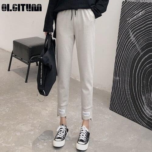 New 2020 Fashion Women Pants Spring Autumn Korean Loose Harem Pants All-matched Casual BF Style Solid Ankle-length Pants Female