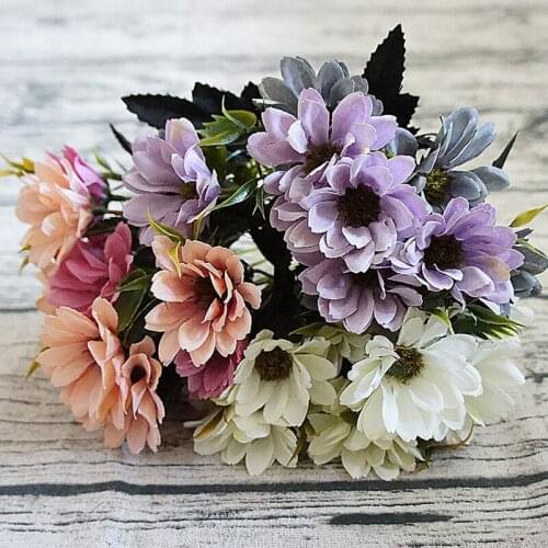 1 Bouquet Artificial Daisy Fake Silk Flowers NetNetherlands Chrysanthemum Fake Flower Wedding Party Home Decor Fake Plants