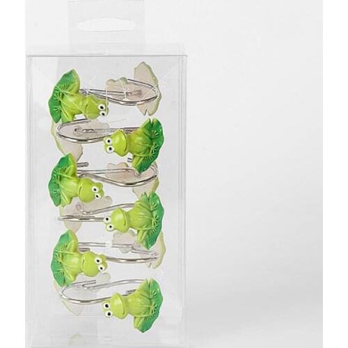 12 pcs Shower Curtain Hook Decorative Resin Cute Frog Curtain Rings Curtain Hooks for Bathroom Bedroom Baby Room Living Room