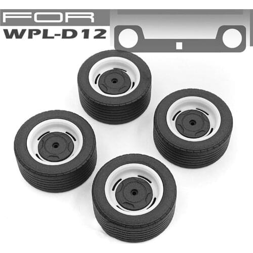 4pcs Nylon Wheel Rim Wheel Hubs with Tires 3D Printing Car Tires for WPL D12 RC Truck Car Accessories Parts