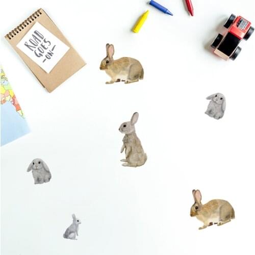 40pcs/set Lovely Rabbits Wall Sticker Cute Animal Bedroom Hallway Art Decal Window Door Notebook Decorative Funlife PA153