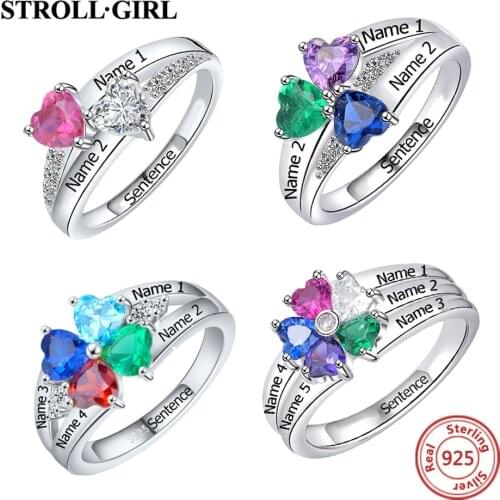 925 Sterling Silver Custom Rings Personalized Jewerly Heart Birthstone Engraved Names Finger Rings for Women Anniversary Gift
