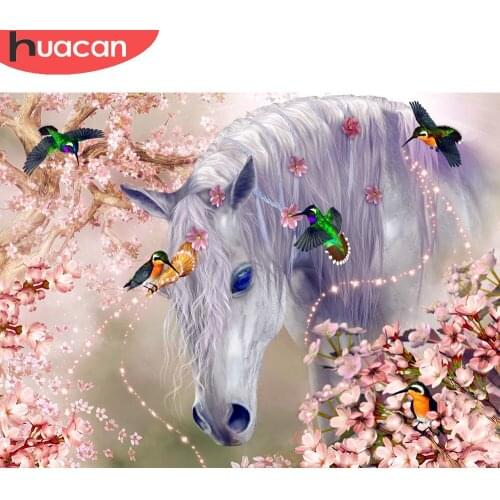 HUACAN Diamond Painting Animal Horse Home Art Diamond Embroidery Hummingbird Mosaic Cherry Blossomcross Stitch Gift