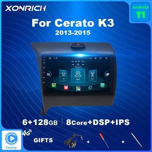 6+128G 2 Din Android 10 Car Radio For Kia Cerato K3 2013 2014 2015 Multimedia Video Player Navigation GPS Stereo RDS DVD DSP