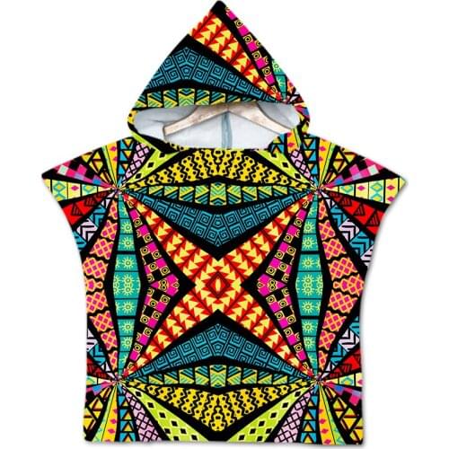 Free shipping Gift Geometric Chevrons Zigzags Triangles Mandala Flower Baby Kids Hooded Pool Bath Swim Beach Poncho Towel Cape