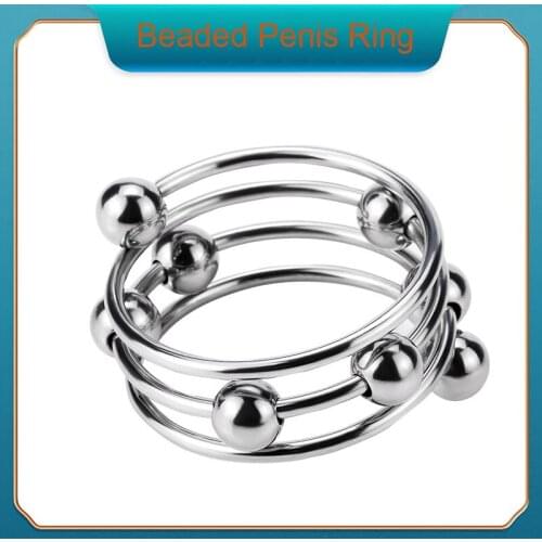 Beaded Penis Ring Semen Lock Delay Ring Metal Penis Extender Sex Adult Toys for Men Sex Lock Semen Ring Male Erectile Cock Rings