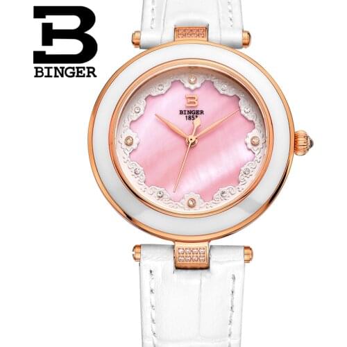 Famous Brand Watch Women Fashion Casual Watches BINGER Relogio Feminino Ladies Quartz Wristwatches Leather Strap Sapphire