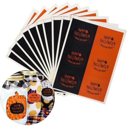 CYUAN 60pcs Halloween Pumpkin Handmade Packaging Sealing Label Sticker DIY Halloween Gift Stickers Halloween Decoration Supplies