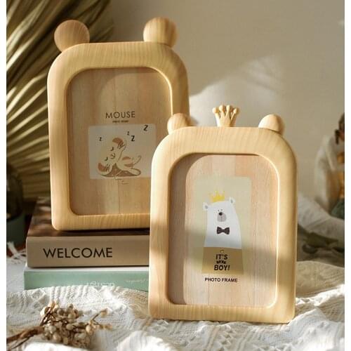 Cute Animal Design 7 Inch Wooden Photo Frame For Children Grain Baby Cartoon Style Desktop Newborn Baby Souvenir ZH448