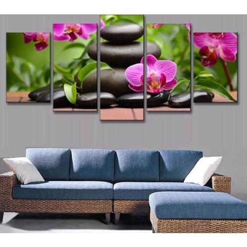 Purple Frangipani Flower Home Decorations Stone Canvas Prints Zen Poster Bedroom Decor Artwork for Living Room Wall Art Custom