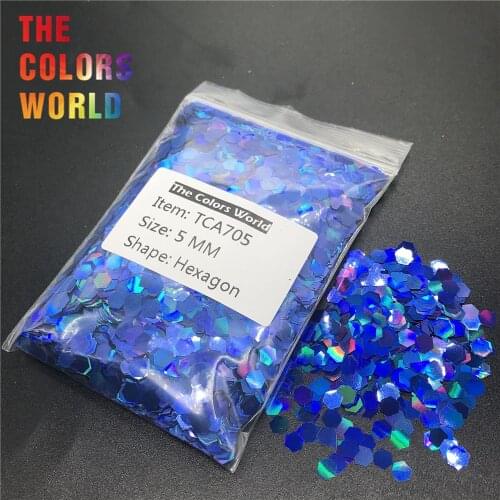 TCA705 Holographic Laser Royal Blue Color Hexagon Shape Nail Glitter Nail Decoration Nail Gel Makeup Facepaint DIY Accessorie