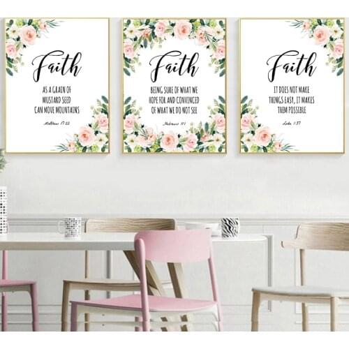 Christian Wall Art Prints Bible Verses Canvas Painting and Poster Watercolor Flowers Faith Quote Wall Picture Home Decor