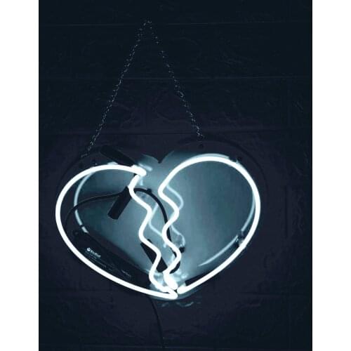 Custom Broken Heart White Acrylic Neon Light Lamp Sign Beer Bar Handmade Real Glass Decorate Home Wall Room Decor Windows Tube