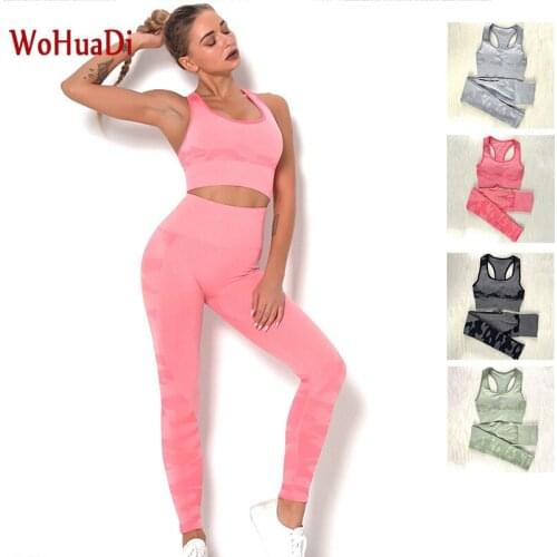 WOHUADI Camouflage Seamless Bra Set Woman Clothing Gym Sports Yoga Set Women Fitness Wear Workout Leggings Two Piece Suit