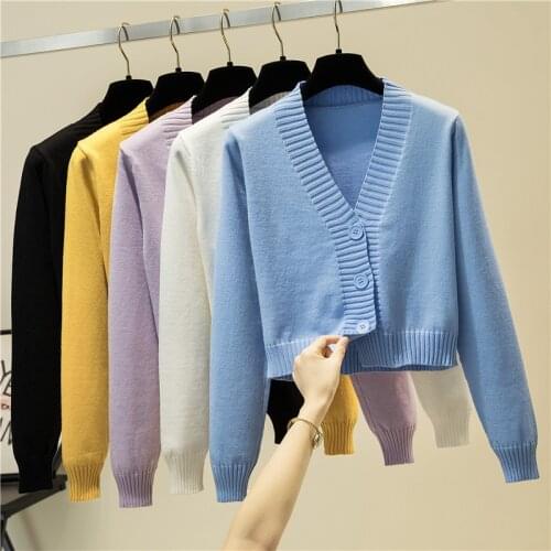 High Waist Short Cardigan Womens Spring And Autumn Green V-neck Tops With Korean Thin Sweater Small Coat