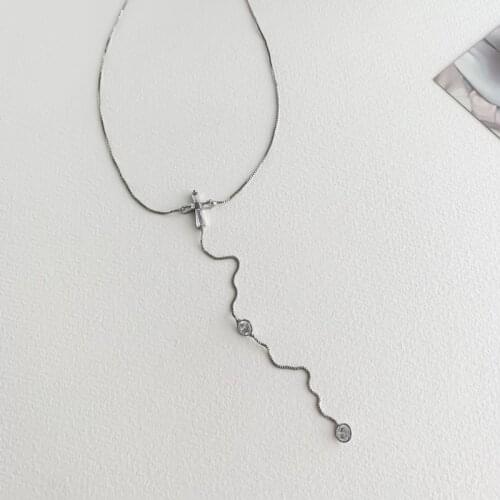 LOVOACC Sweet Shinning CZ Zircon Cross Pendant Necklaces for Women Snake Chain Long Tassel Crystal Chokers Necklace Jewelry