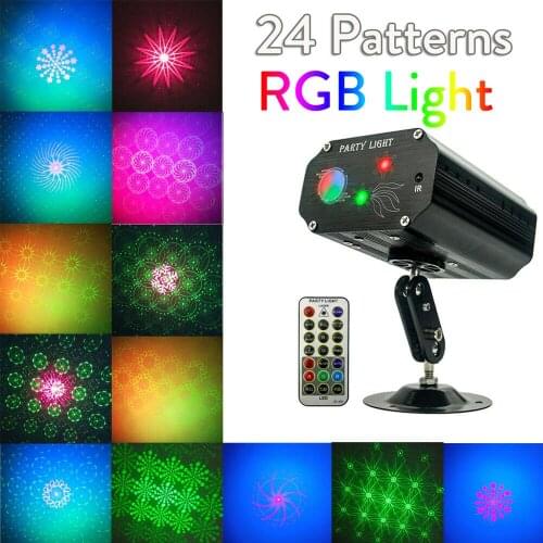 24 Patterns Mini RGB LED Laser Spotlight Disco DJ LED Stage Effect Light Bar KTV Party Projector Lamp Club Dancing Washlight