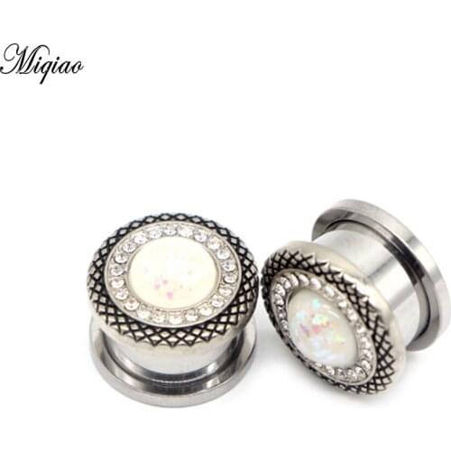 Miqiao 2 Pcs 8-25mm Human Body Piercing Jewelry Stainless Steel Crystal Ear Expander Earplugs Plugs and Tunnels Earrings