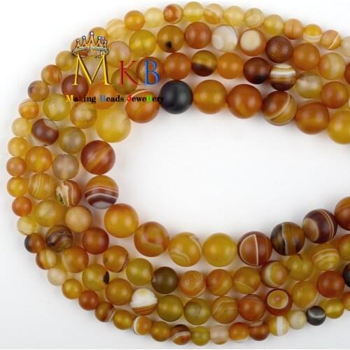 6 8 10mm Dull Polished Orange Agates Natural Stone Round Matte Beads For Jewelry Making Diy Bracelet Necklace Accessories 15"