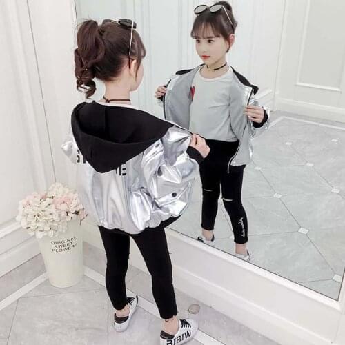 4- 12 Years Autumn Kids Jackets For Girls Boys Fashion Brand Casual Silver Children Outerwear&Coats Baby Hooded Windbreaker