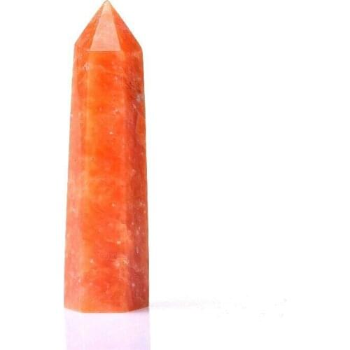 Natural Crystal Point Sunstone Healing Stone Quartz Tower Orange Wand 8-10cm