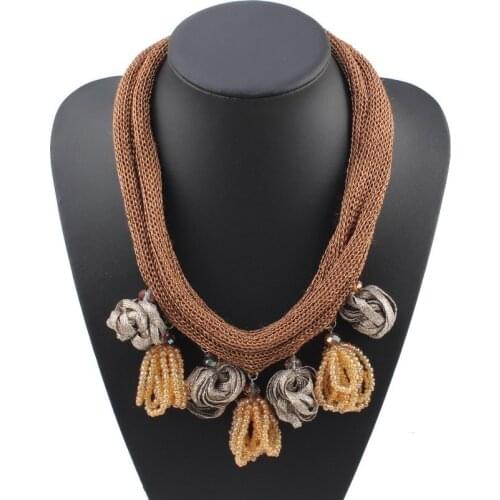 Florosy Fashion New Big Rope Chain Chunky Bead Pendant Necklace for Women Chunky Crystal Flower Statement Necklace for Autumn