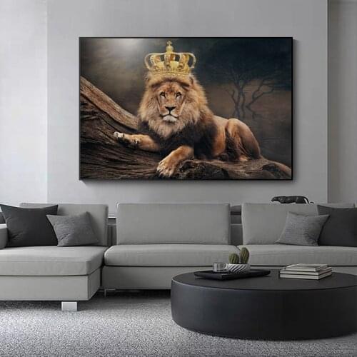 African Lion King Royal Crown Canvas Posters and Prints Art Paintings on the Wild Animals Modern Wall Pictures Home Decor