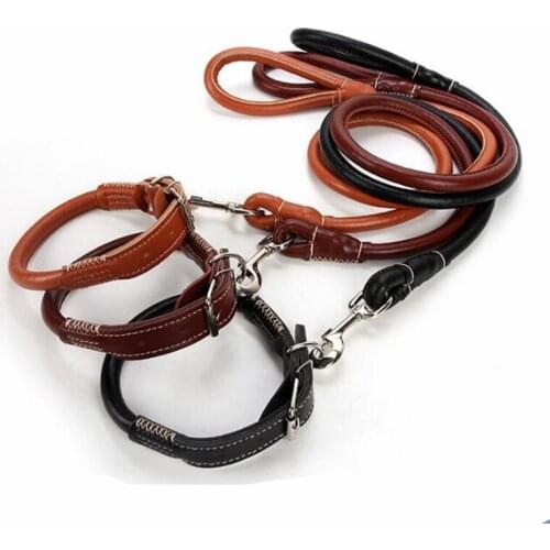 Dog Leashes Pet Collar Sets PU Leather Dog Supplies Pet Traction Rope Collar Set S/M/L/XL