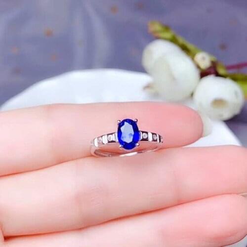 Natural Sapphire S925 Simple Ring Elegant Fine Fashion Charming Wedding Jewelry for Women Free Shipping【FS Jewelry