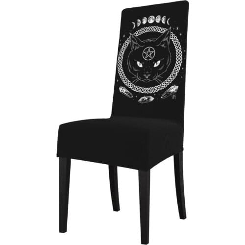 Satanic Cat Chair Cover Spandex Stretch Elastic Slipcovers Chair Covers White For Dining Room Kitchen Wedding Banquet Hotel