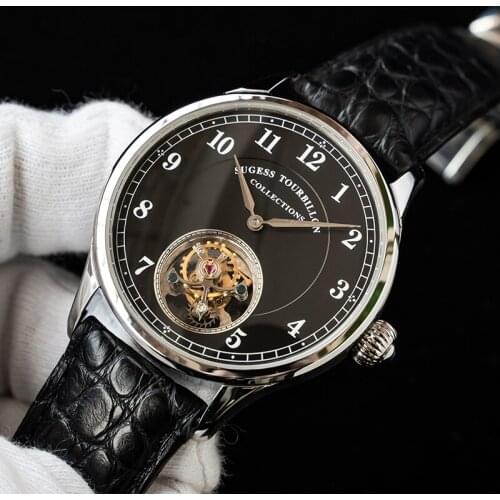 2021 Luxury Sapphire Men Tourbillon Mechanical Watch Genuine Alligator Leather Original Seagull ST8000 Fashion Mens Wristwatches
