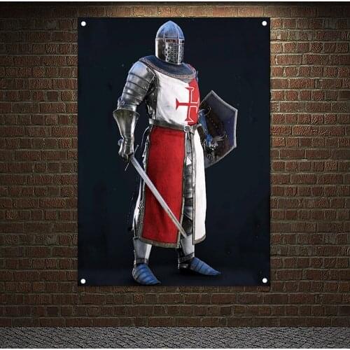 Knight Templar Order Flag Painting Wall Art Crusaders Posters Wall Hanging Custom Vertical Banner Brass Metal Holes Grommets X8