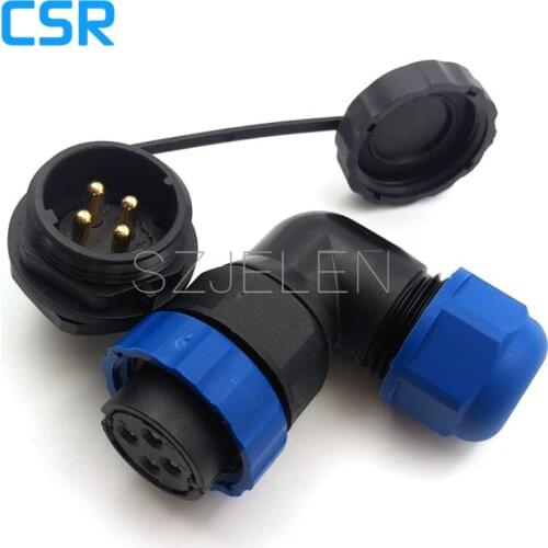 SD20TA-ZM, 4 pin 90 degree elbow waterproof connector ,IP67, 4 pins plug female and socket male, Current Rating 25A