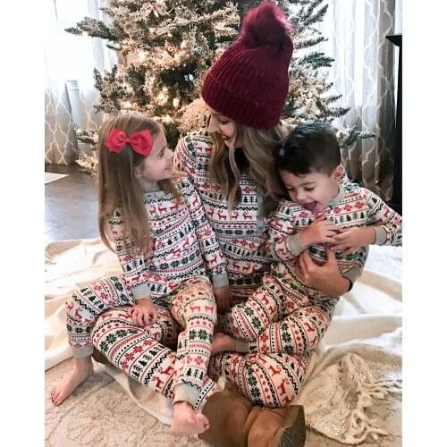 Family Matching Christmas Pajamas Set Casual Nightwear Family Set Print Long Sleeve Top+Pants Autumn Winter Sleepwear