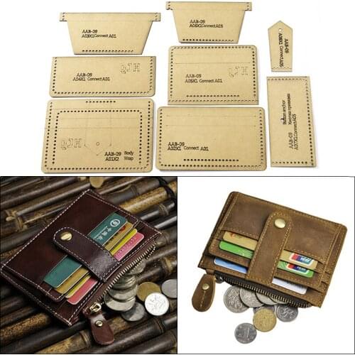 DIY handmade card coin purse template kraft paper mold leather tool DIY sewing making wallet drawing pattern