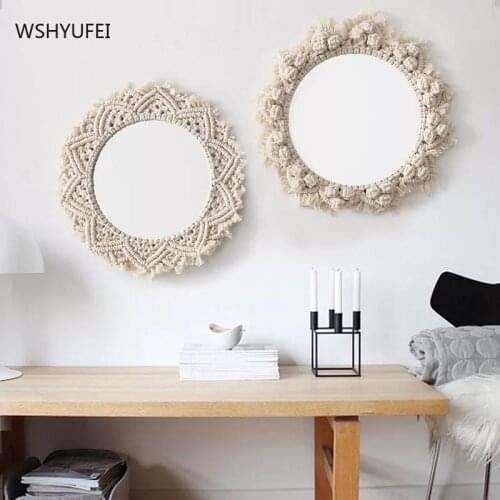 Nordic hand-woven makeup mirror tapestry bedroom homestay exquisite makeup mirror porch living room soft wall decoration