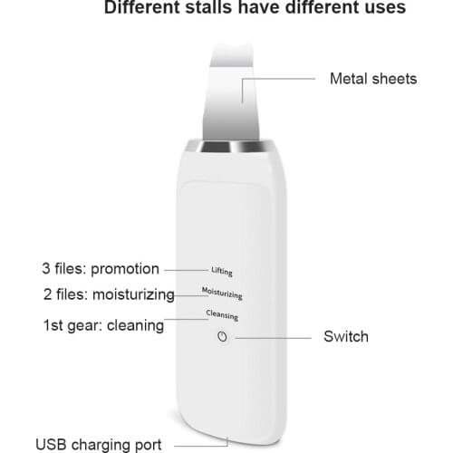 USB Rechargeable Ultrasonic Face Skin Scrubber Facial Cleaner Peeling Vibration Blackhead Removal Exfoliating Pore Cleaner Tools
