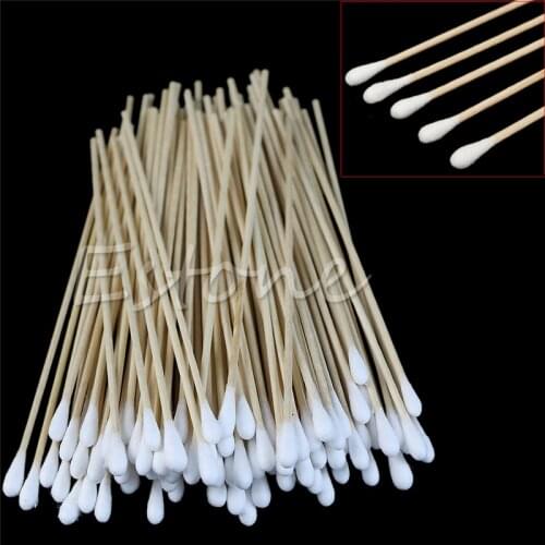 100pcs Cotton Swab 6" Applicator Q-tip Swabs White Long Handle Extra Wood Sturdy New Cleaning Tool