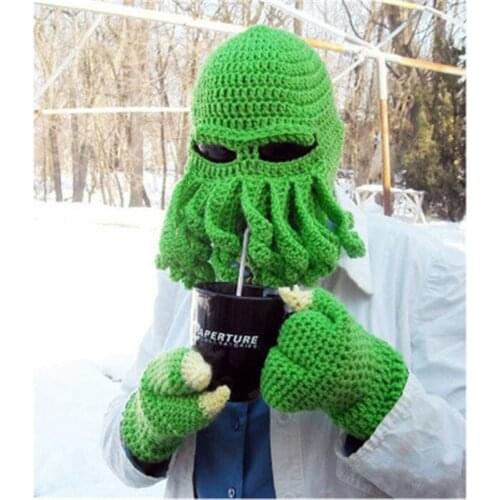 Novelty Handmade Funny Tentacle Octopus Hat Crochet Cthulhu Beard Beanie Mens Womens Knit Wind Mask Cap Party Animal 2021 Gift