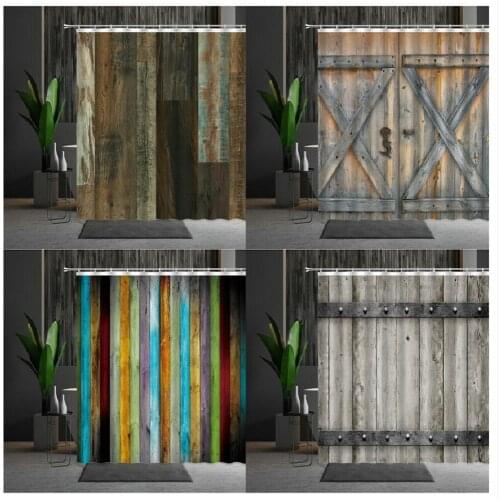 Northern Europe Old Fashioned Shower Curtains Retro Color Wood Grain Bathtub Decoration Multiple Size Hanging Curtain With Hooks