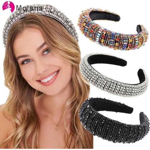 MOLANS Rainbow Bejeweled Padded Headbands Fashion Luxurious Rhinestones Sponge Hairbands for Women Sparkly Novelty Headbands
