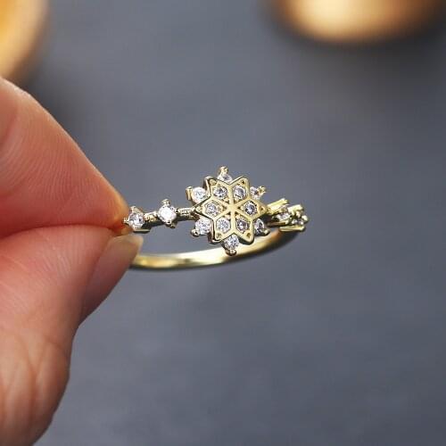 ZHOUYANG Snowflake Rings For Women Korean Cute Zircon Light Gold Color Wedding Ring Wholesale Jewelry Christmas Gift KCR093