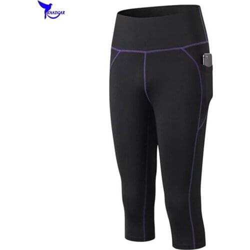 Women High Waist Capri Yoga Leggings with Pockets Quick Dry 4 Ways Stretch Running Pants Gym Fitness Sportswear Clothing Tights