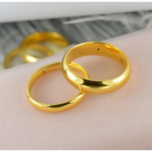 1PCS Real 24K Yellow Gold Ring Women Men Luck 3D Craft Smooth Ring 2.5mmW / 2.3-2.6g