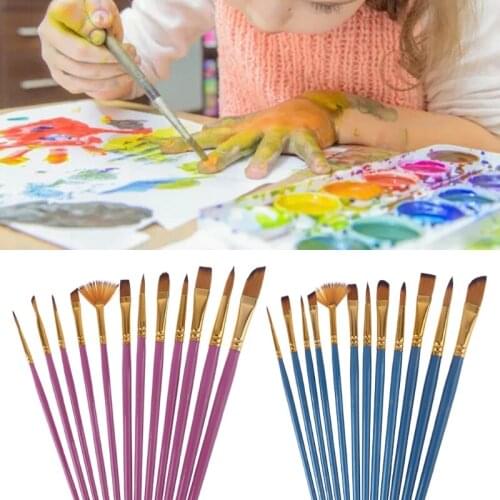 12pcs Nylon Hair Wooden Handle Watercolor Paint Brush Pen Set for DIY Oil Acrylic Painting Art Paint Brushes