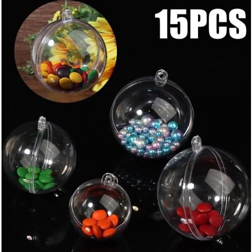 15pcs Christmas Tress Hanging Decorations Round Ball Transparent Open Plastic Clear Ornament Kids DIY Party Wedding Xmas Decor