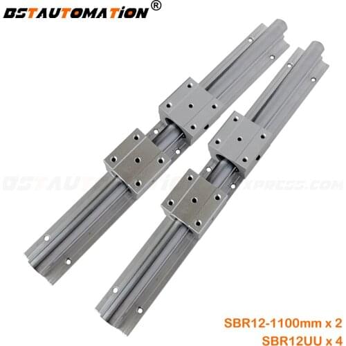 2 set 12mm SBR12 Linear rail 1100mm shaft support with 4pcs SBR12UU Bearing Block for cnc parts