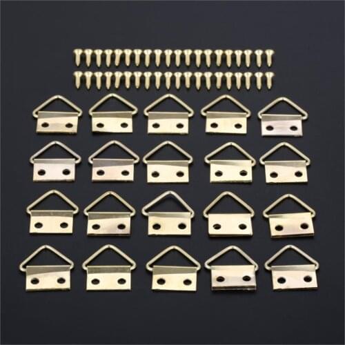 20Pcs Golden Double Hole Triangle D-Ring Hanging Picture Photo Oil Painting Mirror Frame Hook Hanger Furniture Accessories